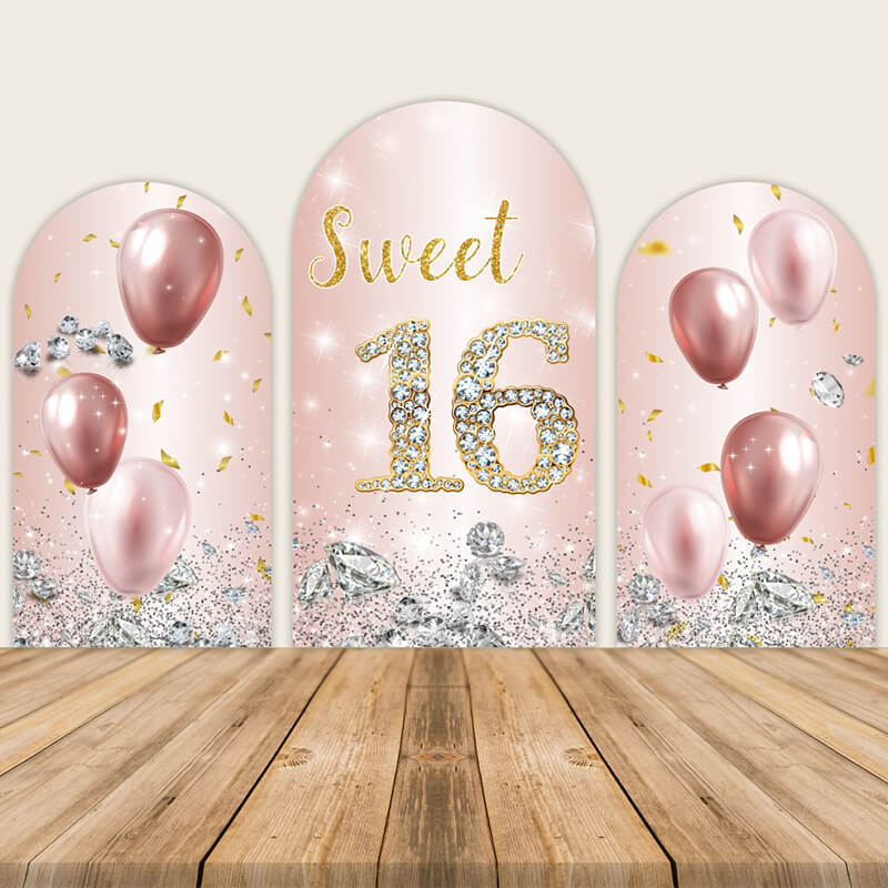 Rose Gold Diamond Sweet 16 Arch Walls Backdrop-ubackdrop