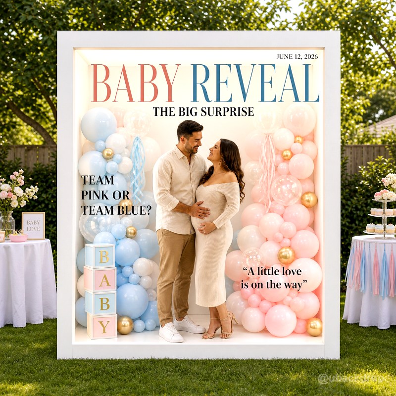 Baby reveal magazine booth inspiration 2