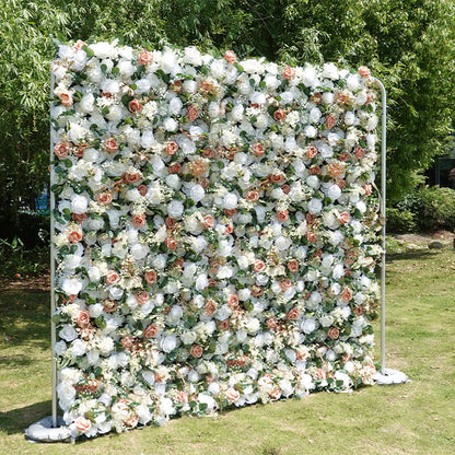 3D Champagne Pink and White Fabric Artificial Flower Wall Wedding Party Decor-ubackdrop