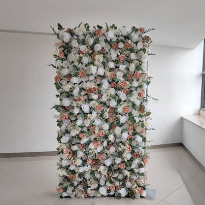 3D Champagne Pink and White Fabric Artificial Flower Wall Wedding Party Decor-ubackdrop