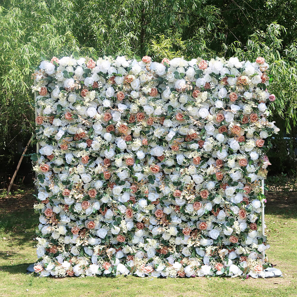 3D Champagne Pink and White Fabric Artificial Flower Wall Wedding Party Decor-ubackdrop