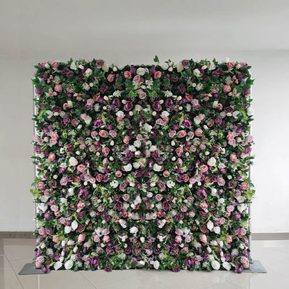 3D Wedding Purple and Pink Fabric Artificial Flower Wall Birthday Party Decor-ubackdrop