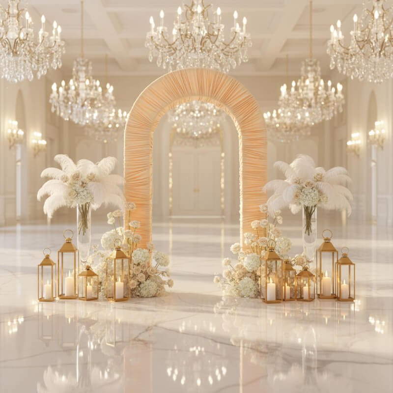 4.3x7ft 3D Dual-Tube Ruched Fabric Cover Arch Stand for Event Decor-ubackdrop