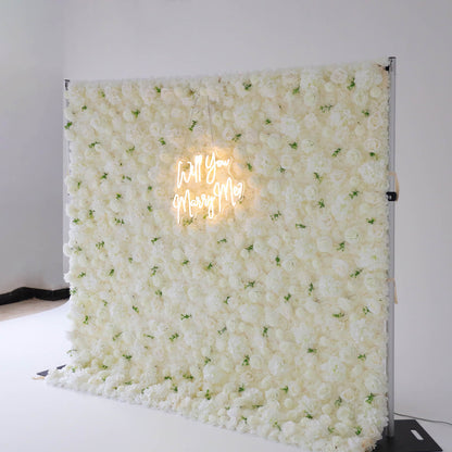 3D White Luxury Fabric Artificial Flower Wall Wedding Party Decor-ubackdrop