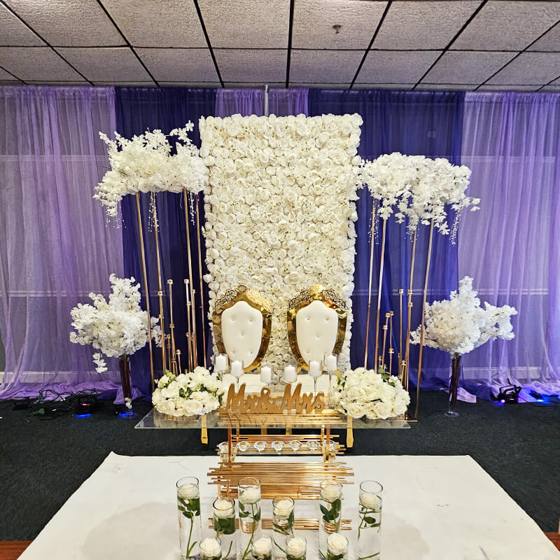 3D White Luxury Fabric Artificial Flower Wall Wedding Party Decor-ubackdrop