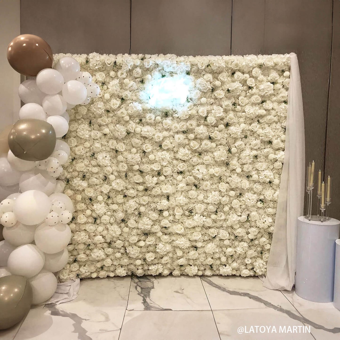 3D White Luxury Fabric Artificial Flower Wall Wedding Party Decor-ubackdrop