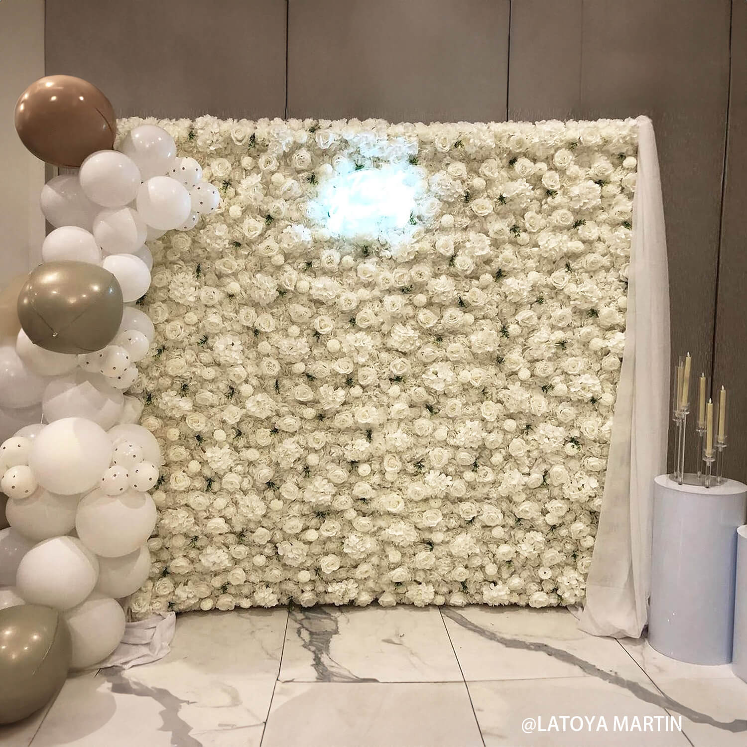 3D White Luxury Fabric Artificial Flower Wall Wedding Party Decor-ubackdrop