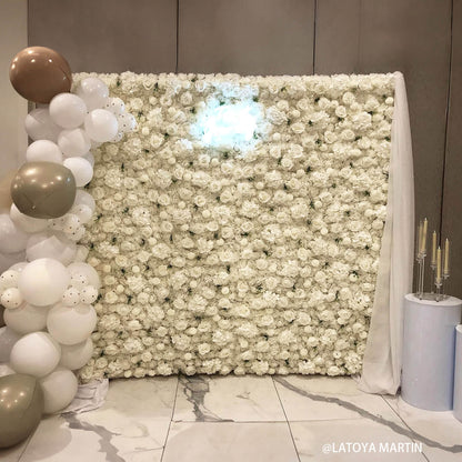 3D White Luxury Fabric Artificial Flower Wall Wedding Party Decor-ubackdrop