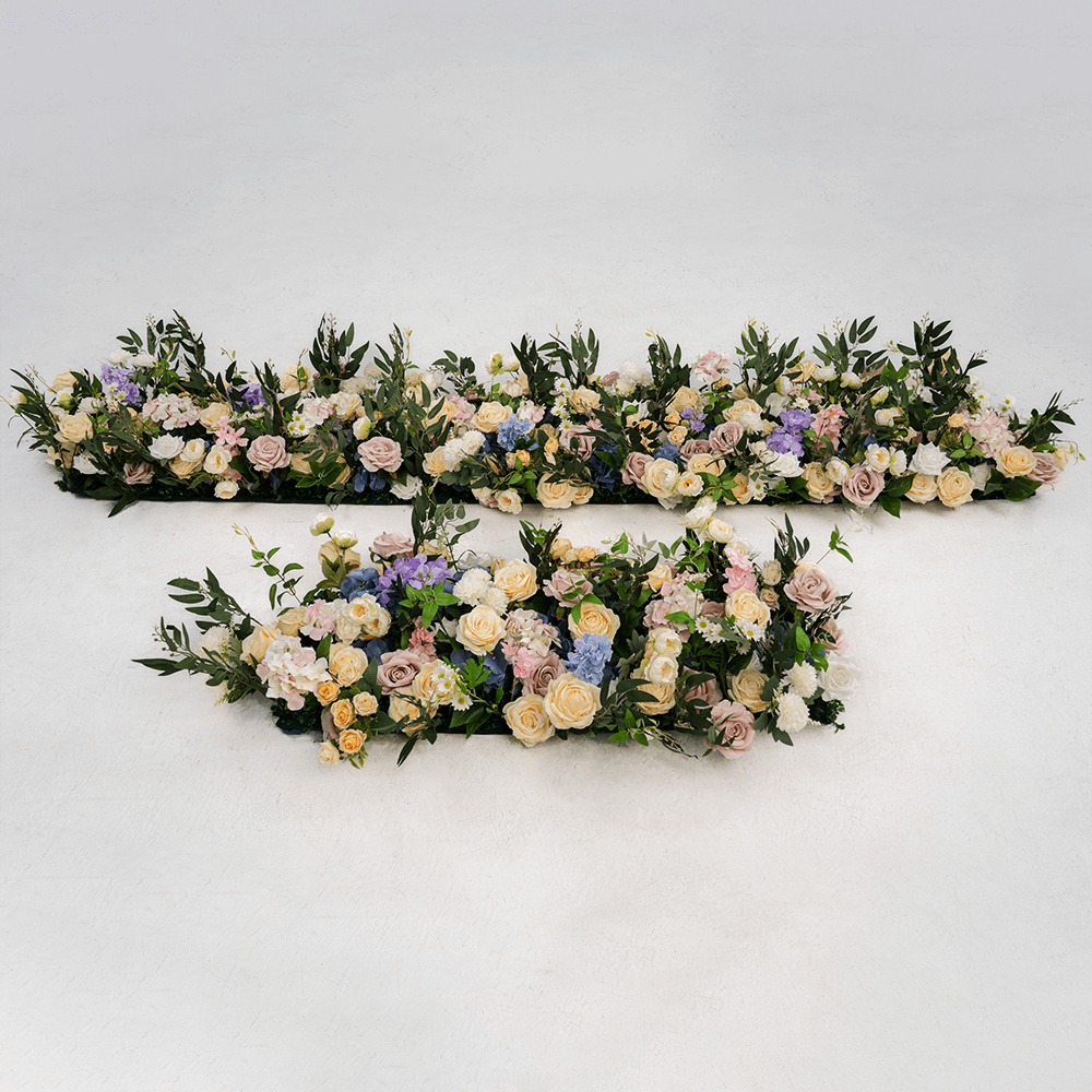Luxury Pink & Blue Artificial Flower Runner for Wedding Decor-ubackdrop