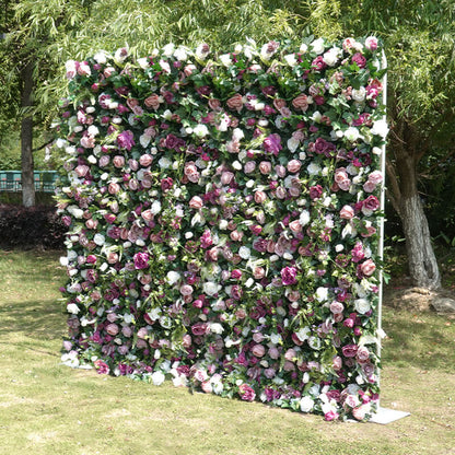 3D Wedding Purple and Pink Fabric Artificial Flower Wall Birthday Party Decor-ubackdrop