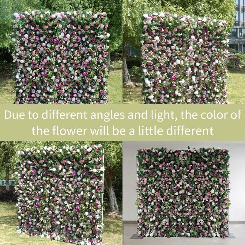 3D Wedding Purple and Pink Fabric Artificial Flower Wall Birthday Party Decor-ubackdrop