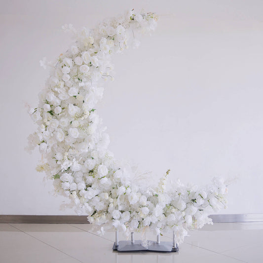 6.5ft White Roses Moon Shaped Fabric Artificial Flower Wall Wedding Party Decor