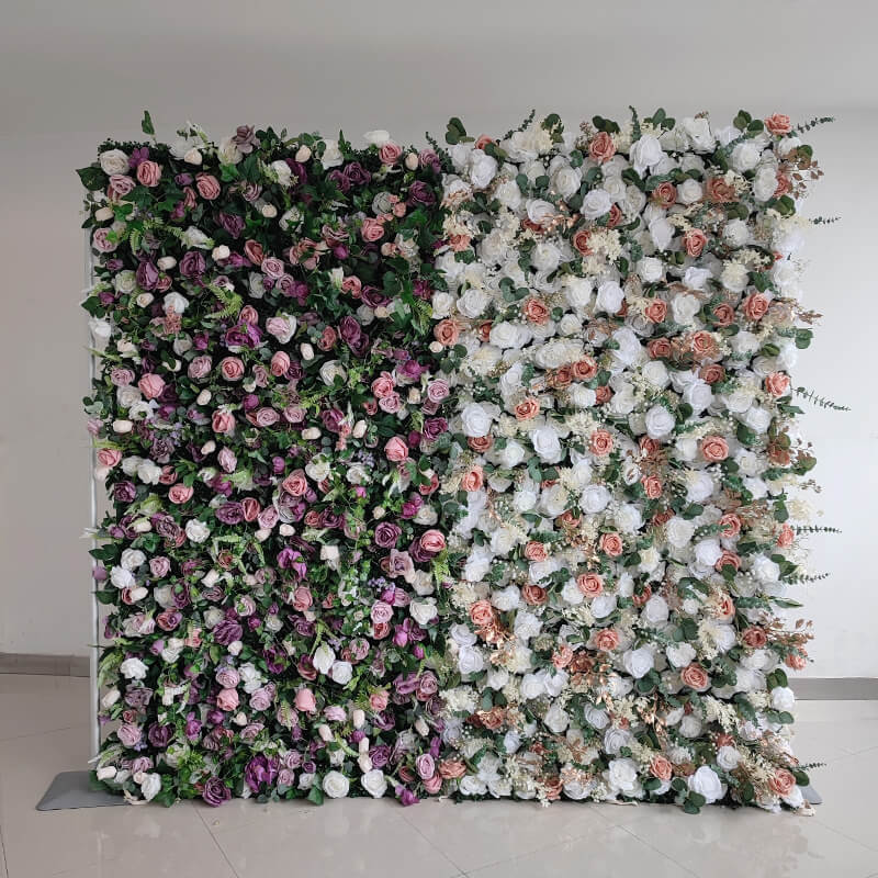 3D Wedding Purple and Pink Fabric Artificial Flower Wall Birthday Party Decor-ubackdrop