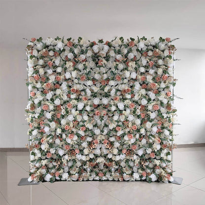 3D Champagne Pink and White Fabric Artificial Flower Wall Wedding Party Decor-ubackdrop