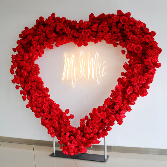 8ft Romantic Atmosphere Heart Shaped Red Rose Flower Wall Wedding Deco