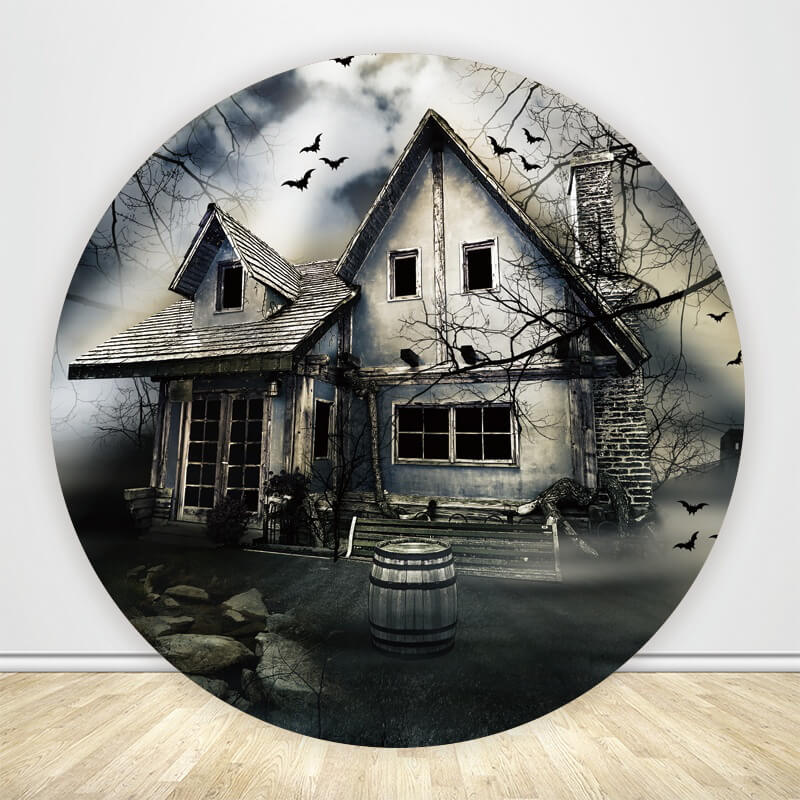 Halloween Haunted House Dark Round Backdrop Cover-ubackdrop