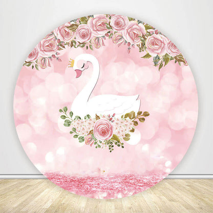 Swan Theme Birthday Party Girl Round Backdrop Cover-ubackdrop