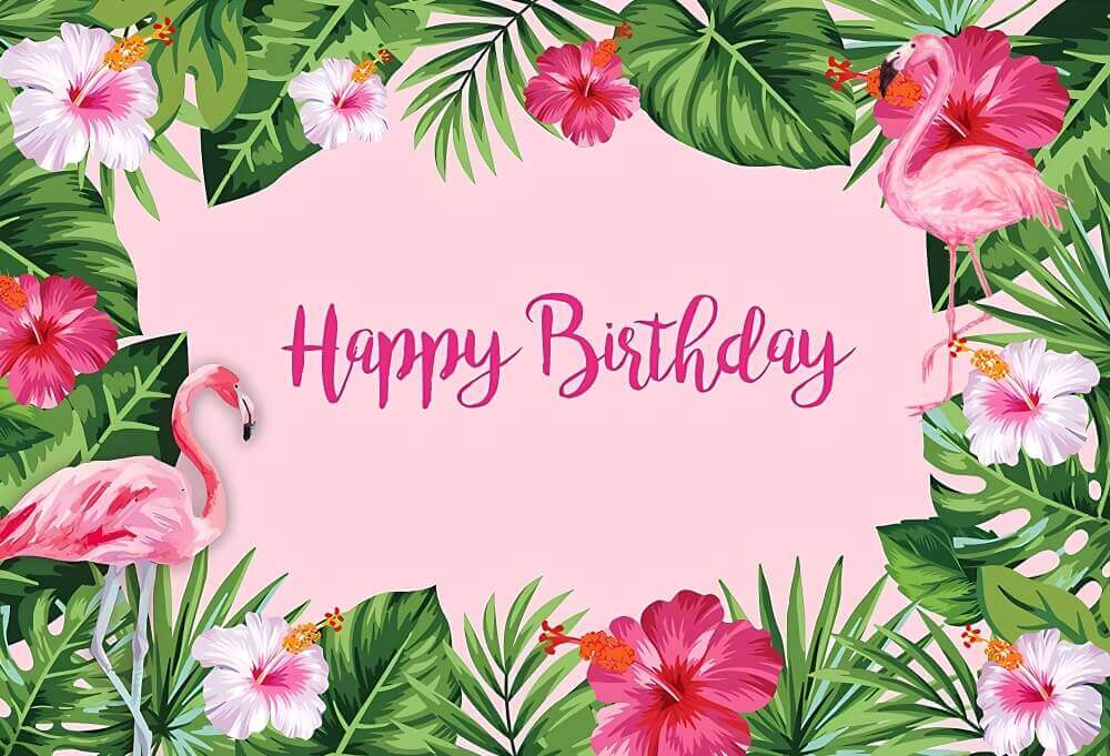 Pink Flower and Flamingo Birthday Party Backdrop-ubackdrop