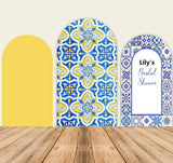 Lemon Yellow Blue Patchwork Arch Backdrop Cover