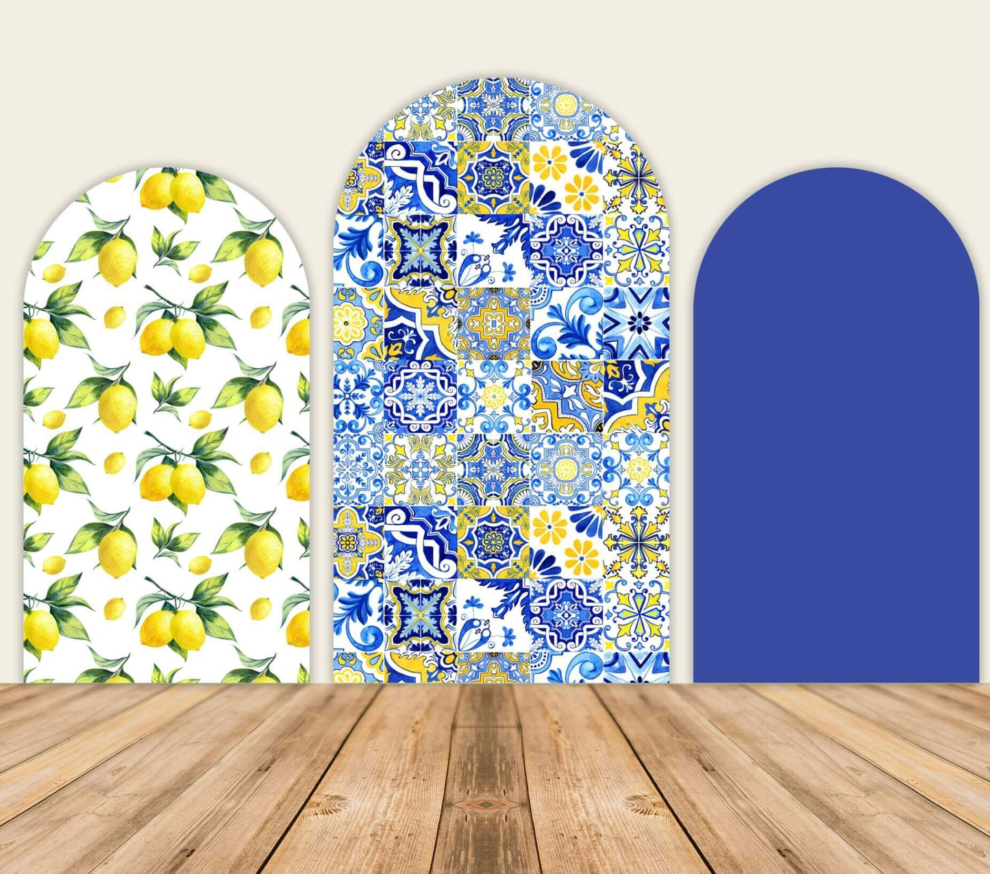 Mediterranean Lemon Patchwork Tile Arch Backdrop Cover-ubackdrop