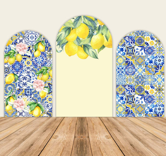 Blue White Lemon Bridal Shower Arch Backdrop Cover-ubackdrop