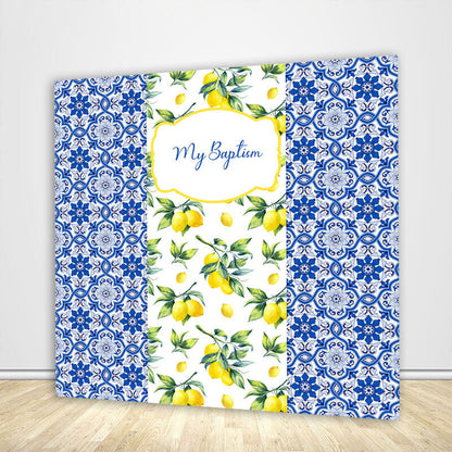 Fresh Lemons and Navy Blue Baptism Backdrop-ubackdrop