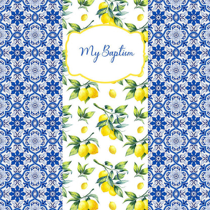 Fresh Lemons and Navy Blue Baptism Backdrop-ubackdrop