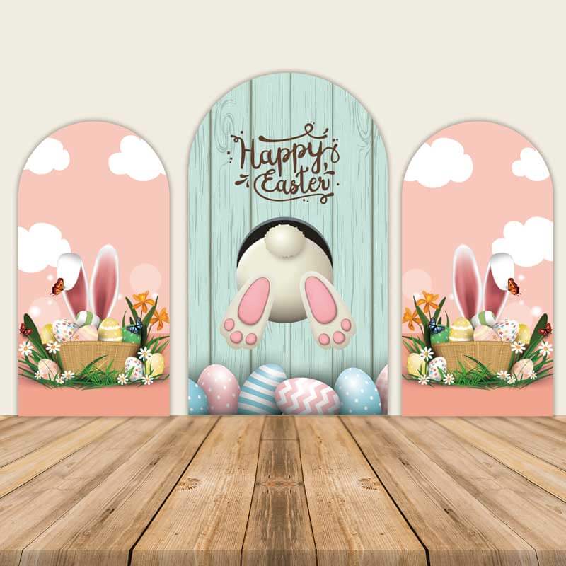 Happy Easter Day Rabbit Theme Arched Wall Cover-ubackdrop