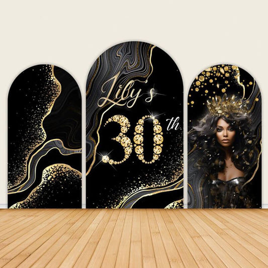 Black Gold Diamond Lady 30th 40th 50th 60th Birthday Backdrop-ubackdrop