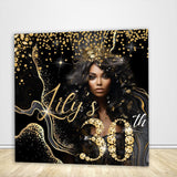 Black Gold Glitter Diamonds 30th Birthday Backdrop Her