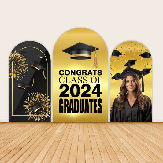 Black Gold Graduation Party Backdrop Class of 2024 Chiara Wall Covers-ubackdrop