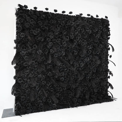 Black Rose Feather Flower Wall Backdrop for Birthday Party Decorations-ubackdrop