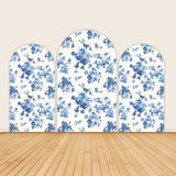Blue Floral Pattern Party Backdrop Arched Wall Covers