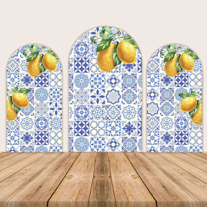 Lemon Mediterranean Theme Bridal Shower Arch Backdrop Cover-ubackdrop