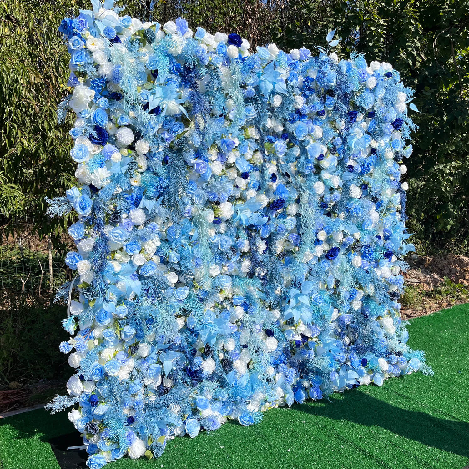 Blue Roses Fabric Flower Wall Backdrop for Baby Shower-ubackdrop