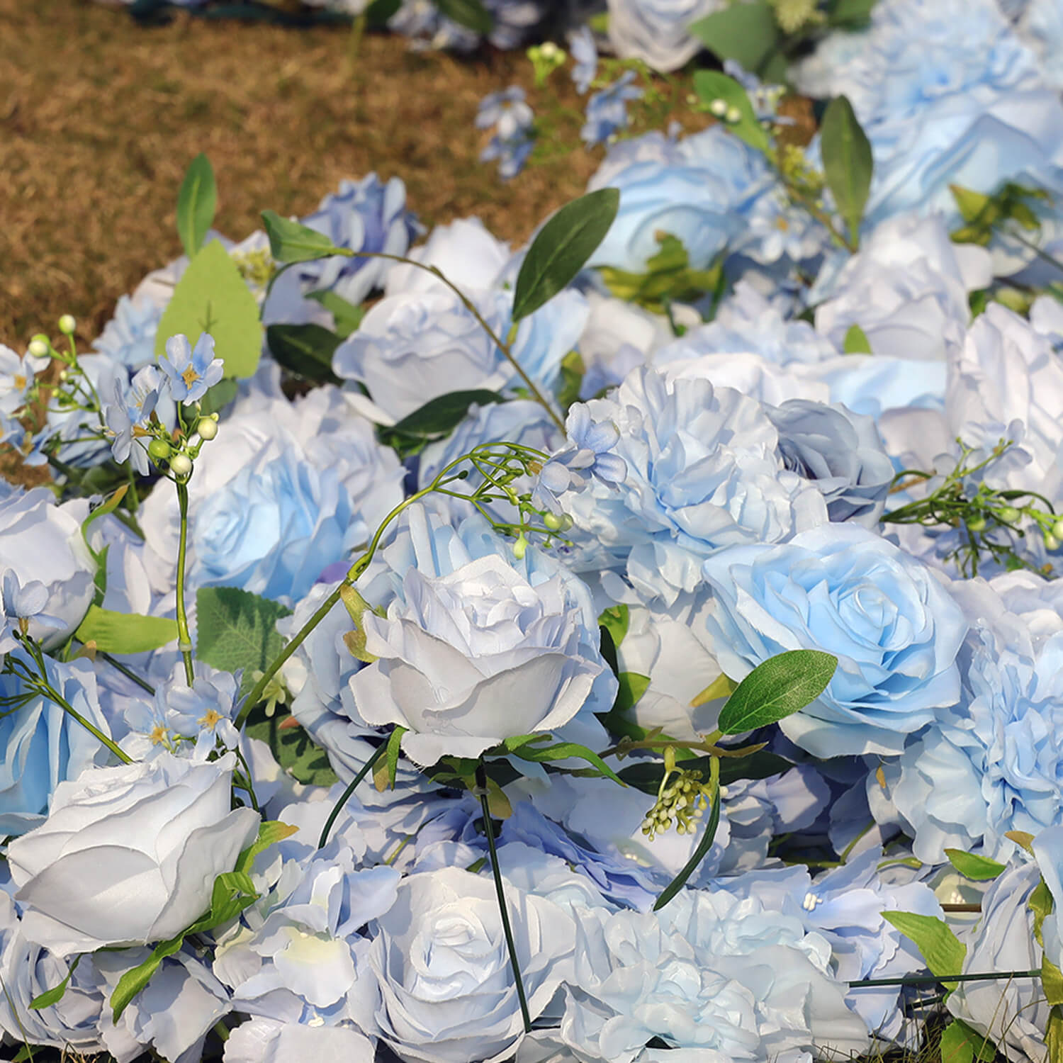 Blue Roses Fabric Artificial Arch Flower Wall-ubackdrop