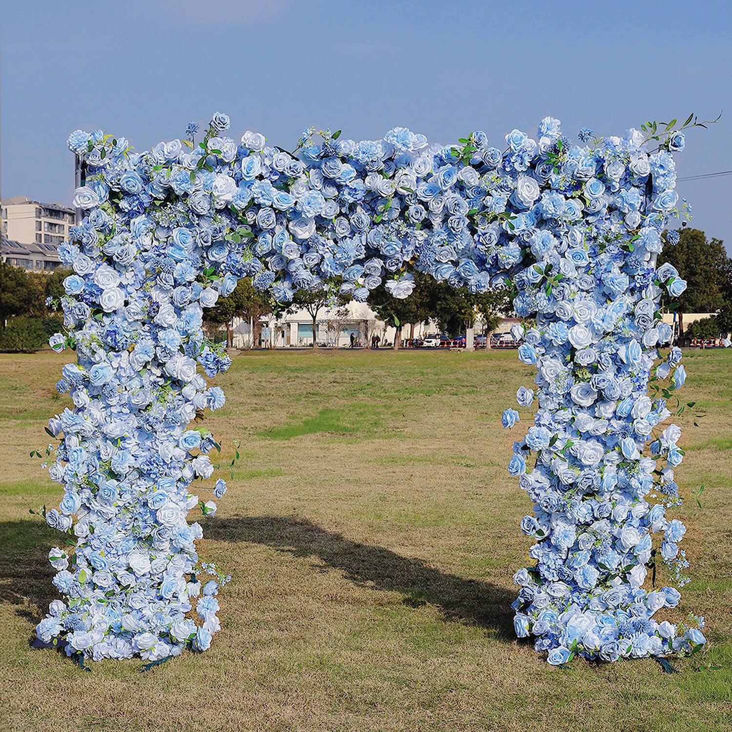 Blue Roses Fabric Artificial Arch Flower Wall-ubackdrop