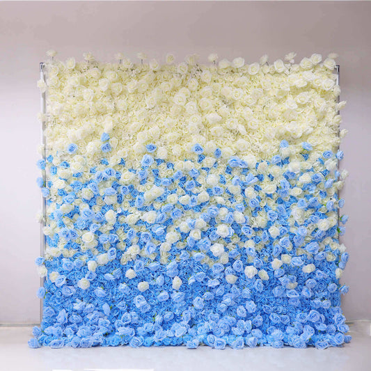 Blue and White Gradient Flower Wall Backdrop for Birthday&Baby Shower Party Decoration