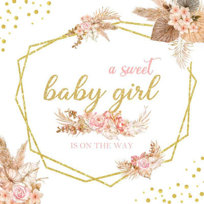 Boho Sweet Baby Girl Pink Floral Baby Shower Backdrop-ubackdrop