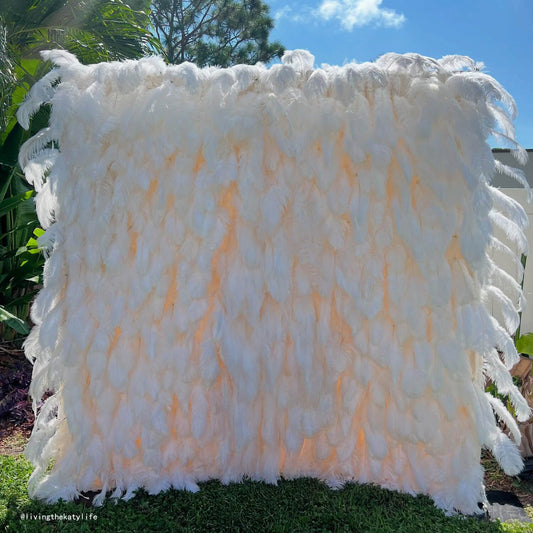 Boho White Feather Flower Wall for Wedding Arrangement Bridal Shower Party Backdrop-ubackdrop