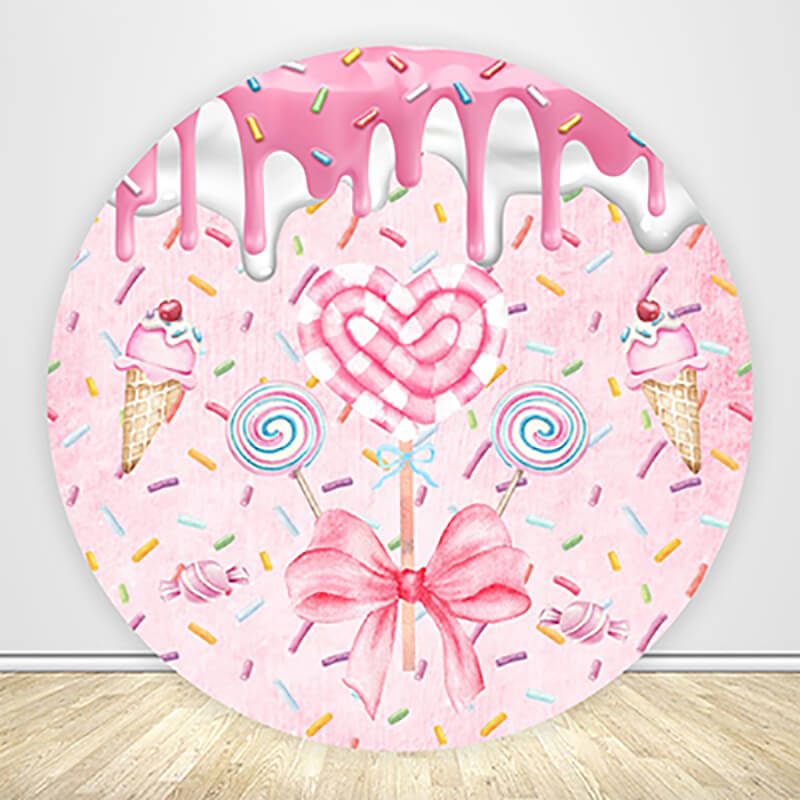 Candy Donut Photo Kids Birthday Party Decoration Round Backdrop-ubackdrop