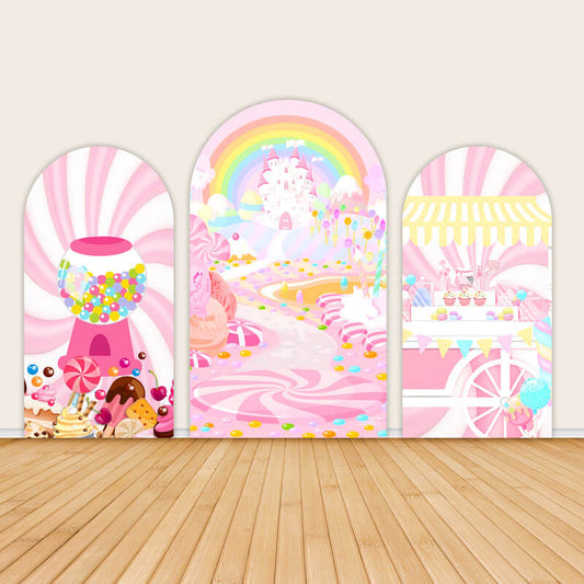 Candyland Rainbow Castle Themed Party Backdrop Cover-ubackdrop