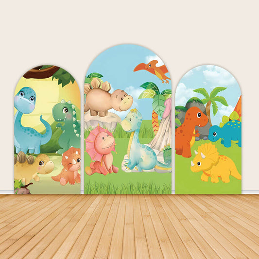 Carton Dinosaur Arch Backdrop Cover For Kids Birthday-ubackdrop