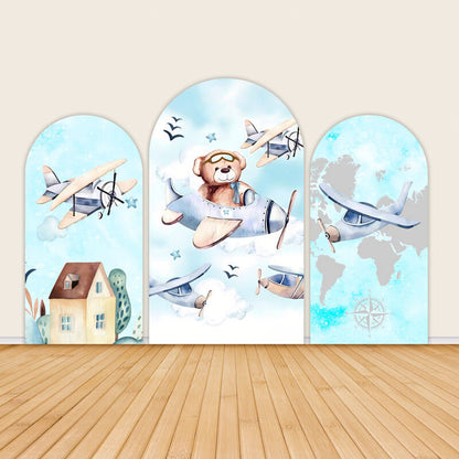 Cartoon Bear Theme Baby Shower Backdrop Cover-ubackdrop
