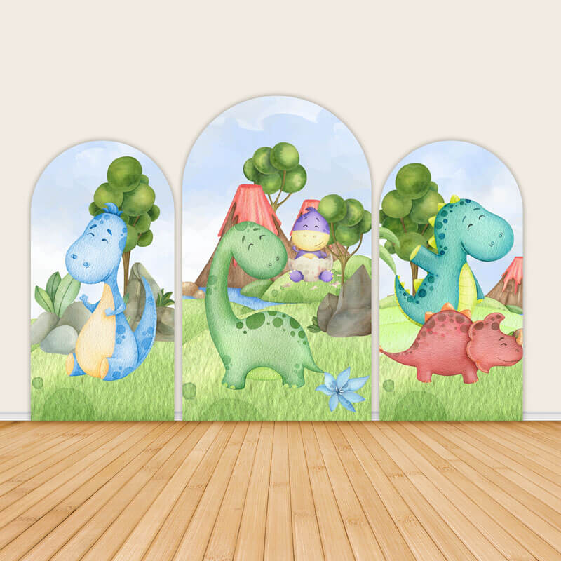 Cartoon Dinosaur Baby Shower Birthday Arch Wall-ubackdrop