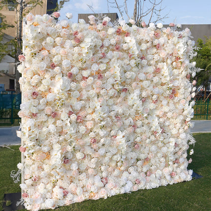 Champagne Pink White Rose Flower Wall for Engagement Wedding Party Decoration-ubackdrop