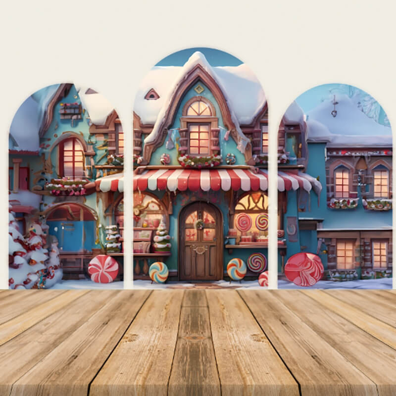 Christmas Winter Snowy Candy House Party Decoration Backdrop-ubackdrop