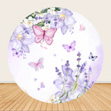 Circle Purple Butterfly Rose Happy Birthday Backdrop