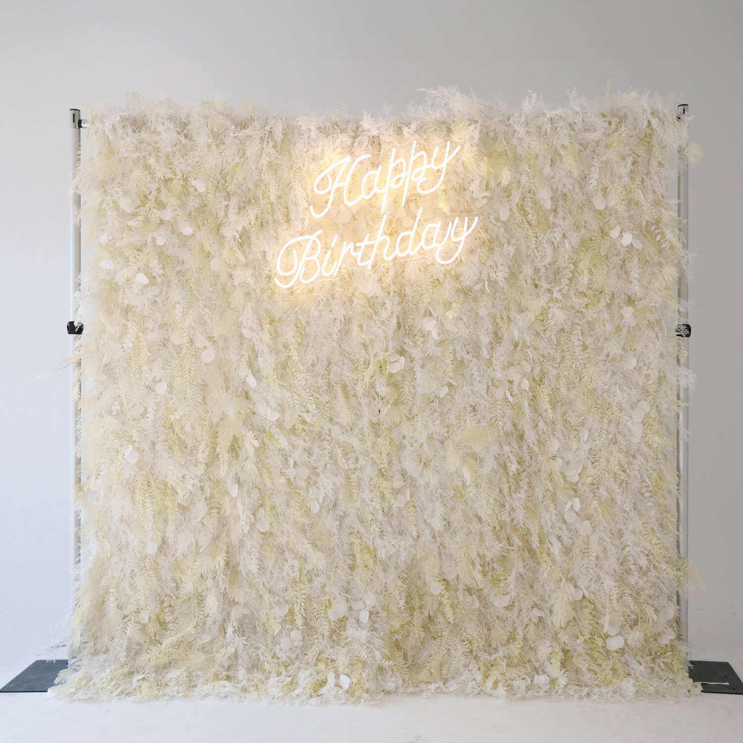Cream White Misty Smog Pampas Flower Wall For Wedding Arrangement Event Decor-ubackdrop