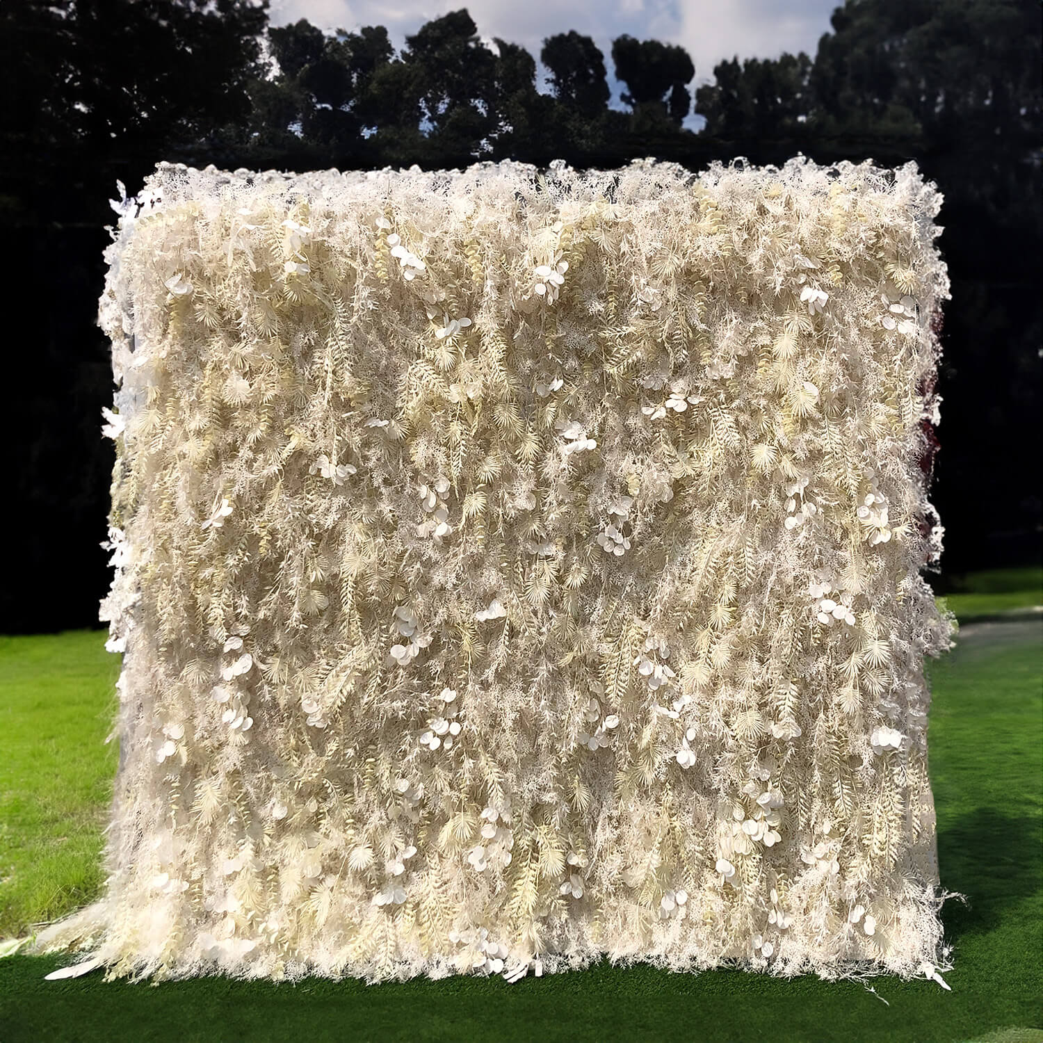 Cream White Misty Smog Pampas Flower Wall For Wedding Arrangement Event Decor-ubackdrop